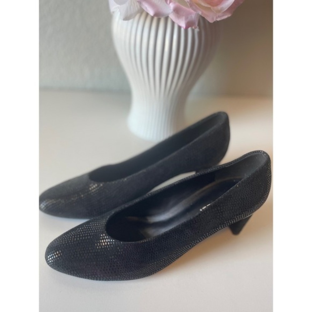 Van Eli Women's Black Textured Metallic Kitten Heel Office Evening Events SZ 7.5
